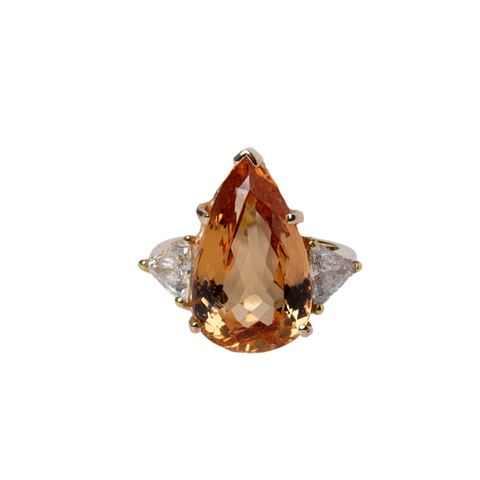 18k Yellow Gold Orange Topaz & Diamond Ring