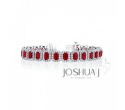 18k White Gold Emerald Cut Ruby & Diamond Halo Bracelet - 16.64cttw
