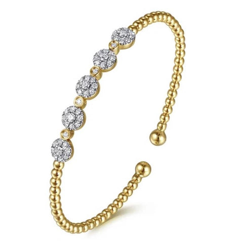 Gabriel & Co. 14k Yellow Gold Bujukan Bangle with 5 Diamond Stations - .39cttw