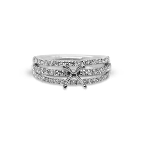 Platinum Three Row Diamond Semi-Mount Engagement Ring - 0.72cttw