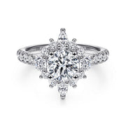 Gabriel & Co Astor - Unique 14K White Gold Round Halo Diamond Engagement Ring
