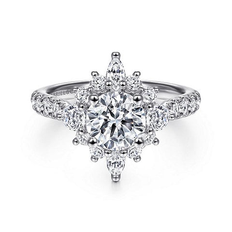 Gabriel & Co Astor - Unique 14K White Gold Round Halo Diamond Engagement Ring