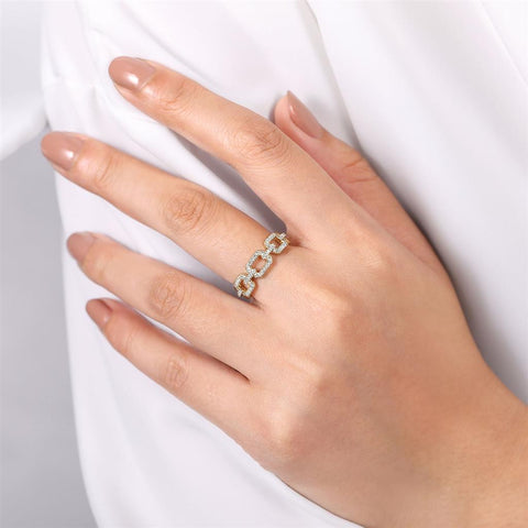 Gabriel & Co 14K Yellow Gold Pavé Diamond Chain Link Ring Band - .35cttw