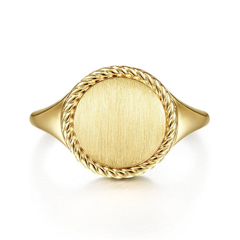 Gabriel & Co. 14k Yellow Gold Round Signet Ring With Twisted Rope Frame
