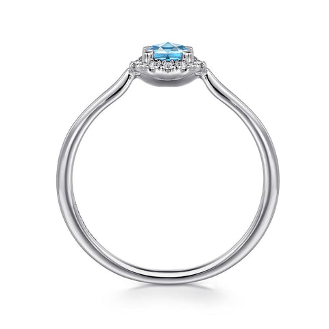 Gabriel & Co. 14k White Gold Blue Topaz & Diamond Halo Ring