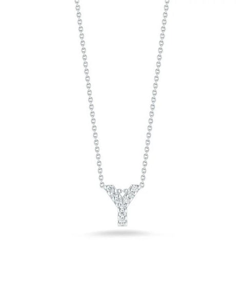 Roberto Coin 18k White Gold Diamond Love Letter "Y" Necklace - .04cttw