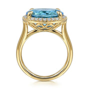 GGabriel & Co. 14K Yellow Gold Diamond & Blue Topaz Floral Ring
