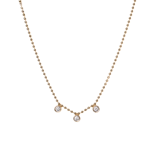 14k Yellow Gold Bezel Set Diamond Beaded Chain Necklace - .32cttw