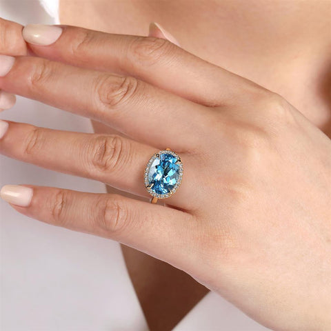 GGabriel & Co. 14K Yellow Gold Diamond & Blue Topaz Floral Ring