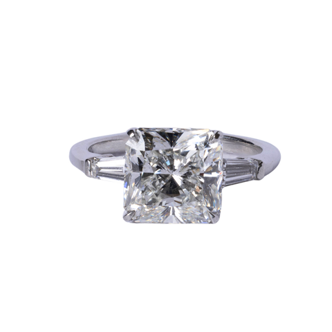 Platinum 5.03ct Radiant & Tapered Baguette Three-Stone Diamond Engagement Ring