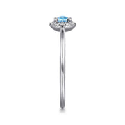 Gabriel & Co. 14k White Gold Blue Topaz & Diamond Halo Ring