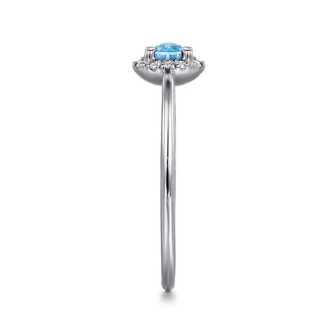 Gabriel & Co. 14k White Gold Blue Topaz & Diamond Halo Ring