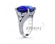 Platinum 18.15ct Cushion Cut Sapphire & Diamond Ring - 20.58cttw