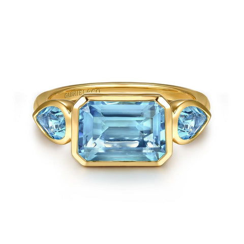 Gabriel & Co. 14k Yellow Gold Bezel Set Blue Topaz Ring - 4.95cttw