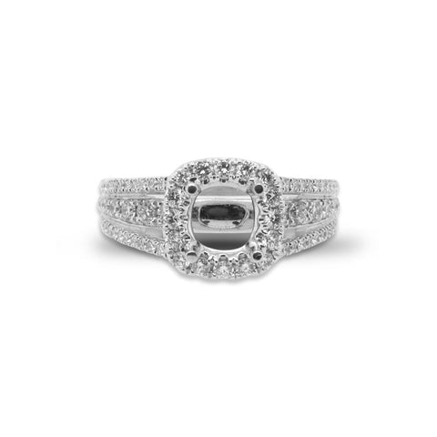 14k White Gold Diamond Semi-Mount Engagement Ring for a Cushion Head