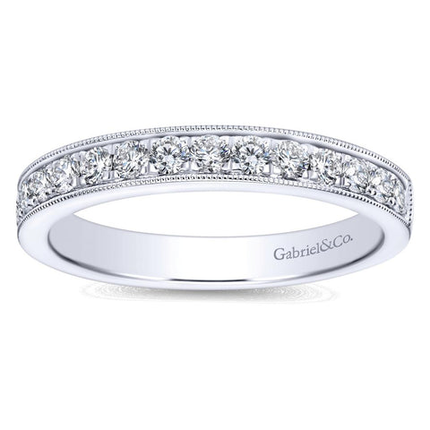 Gabriel & Co. 14K White Gold Micro Pave Channel Diamond Wedding Band with Milgrain - 0.51cttw
