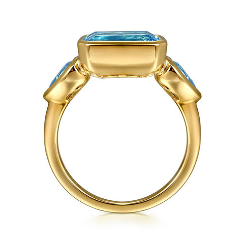 Gabriel & Co. 14k Yellow Gold Bezel Set Blue Topaz Ring - 4.95cttw