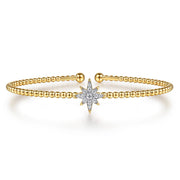 Gabriel & Co. 14k Yellow Gold Bujukan & Diamond Starburst Bangle Bracelet - .18cttw