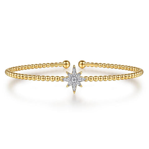 Gabriel & Co. 14k Yellow Gold Bujukan & Diamond Starburst Bangle Bracelet - .18cttw