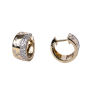 14k Yellow Gold Scattered Diamond Huggie Hoop Earrings - .74cttw