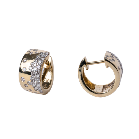 14k Yellow Gold Scattered Diamond Huggie Hoop Earrings - .74cttw
