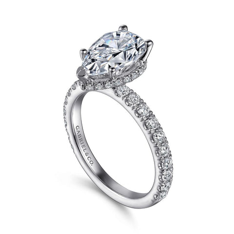Gabriel & Co. Alina - 14K White Gold Hidden Halo Pear Shape Diamond Engagement Setting