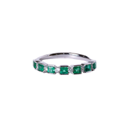 14k White Gold Bezel Set Emerald & Diamond Wedding Band