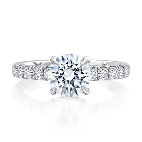 14K White Gold Diamond Band and Hidden Halo Engagement Ring Mounting