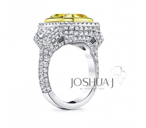 Platinum & 18k Yellow Gold Radiant Cut Yellow Diamond 3-Stone Ring - 9.41cttw