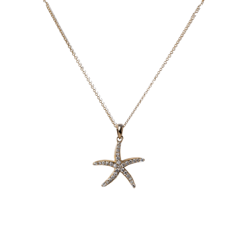 14k Yellow Gold Diamond Medium Starfish Necklace - .50cttw