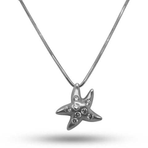 14k White Gold Starfish Pendant With Scattered Inset Diamonds