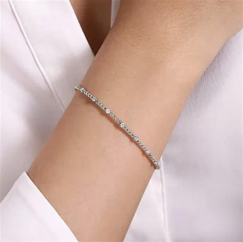 Gabriel & Co. 14k White Gold Bujukan Bead & Diamond Station Split Cuff Bangle Bracelet - .21cttw