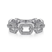 Gabriel & Co. 14k White Gold Pave Diamond Chain Link Ring - .37cttw