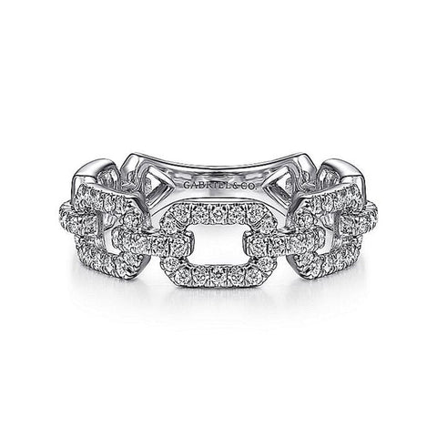 Gabriel & Co. 14k White Gold Pave Diamond Chain Link Ring - .37cttw