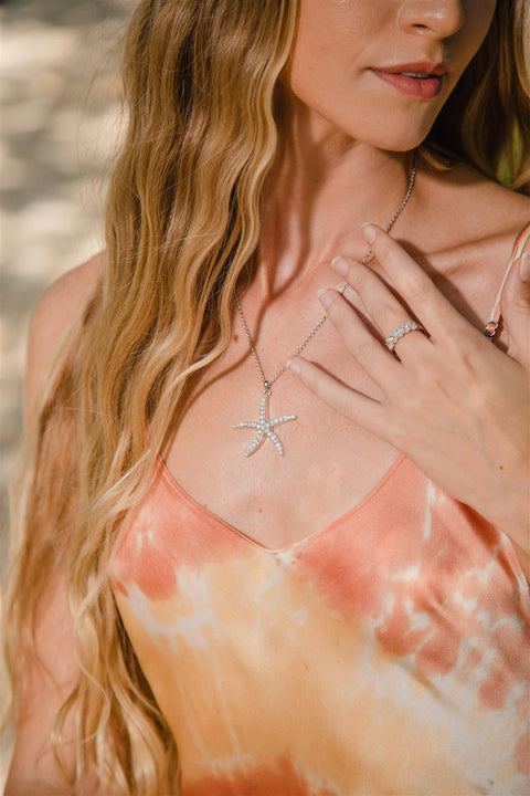 14k White Gold Large Diamond Starfish Necklace - 3.03cttw