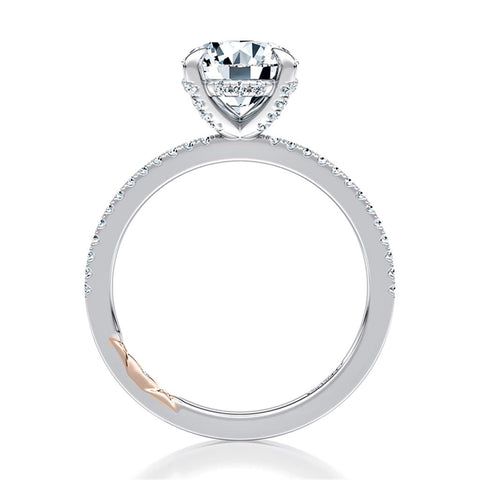 14k White Gold Diamond Band and Hidden Halo Engagement Ring Mounting
