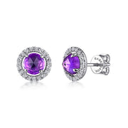 Gabriel & Co 14K White Gold Round Amethyst and Diamond Halo Stud Earrings