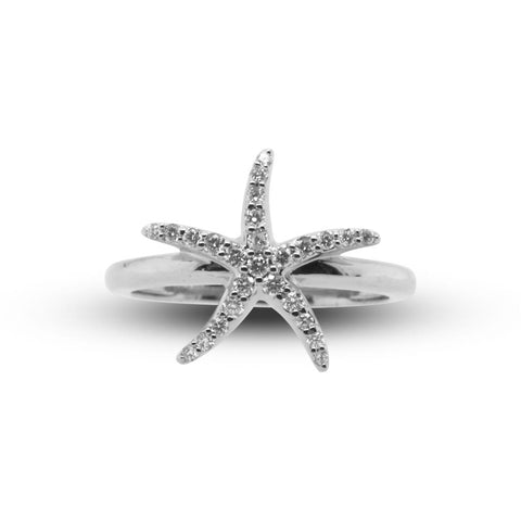 14K White Gold Diamond Starfish Ring