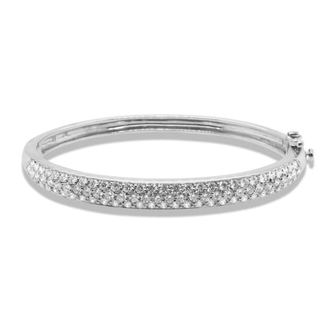 14k White Gold Diamond Hinged Bangle Bracelet - 3.00cttw