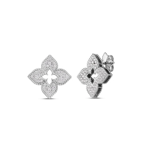 Roberto Coin 18k White Gold Diamond Venetian Princess Stud Earrings - .65cttw