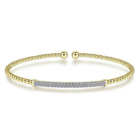 Gabriel & Co.14K Yellow Gold Bujukan Split Cuff Bracelet with Diamond Pave Bar in size 6 25