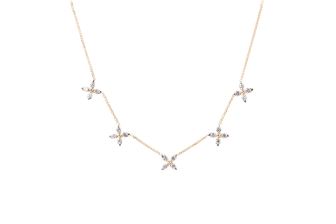 14k Yellow Gold Diamond Flower Station Necklace - .79cttw