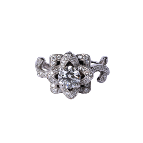 14k White Gold & Diamond Flower-Shaped Ring
