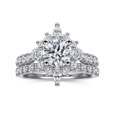 Gabriel & Co Astor - Unique 14K White Gold Round Halo Diamond Engagement Ring