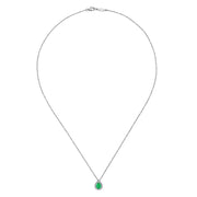 Gabriel & Co. 14k White Gold Pear Shaped Emerald and Diamond Halo Necklace