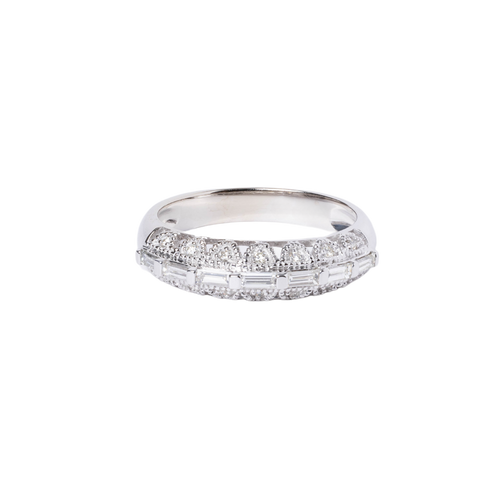 14k White Gold Baguette & Round Diamond Wedding band - .43cttw