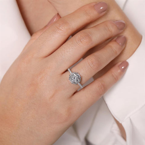 Gabriel & Co Ryland - 18k White Gold Octagonal Halo Round Diamond Engagement Ring