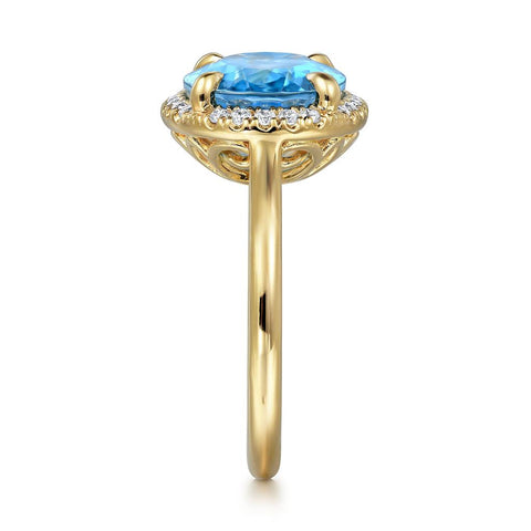 GGabriel & Co. 14K Yellow Gold Diamond & Blue Topaz Floral Ring