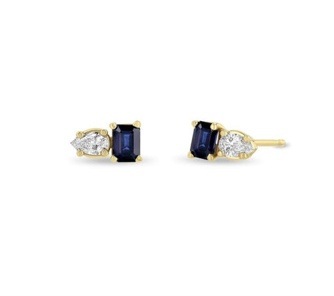 Zoe Chicco 14k Yellow Gold Blue Sapphire & Diamond Stud Earrings