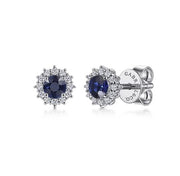 Gabriel & Co 14k White Gold Blue Sapphire and Diamond Halo Stud Earrings